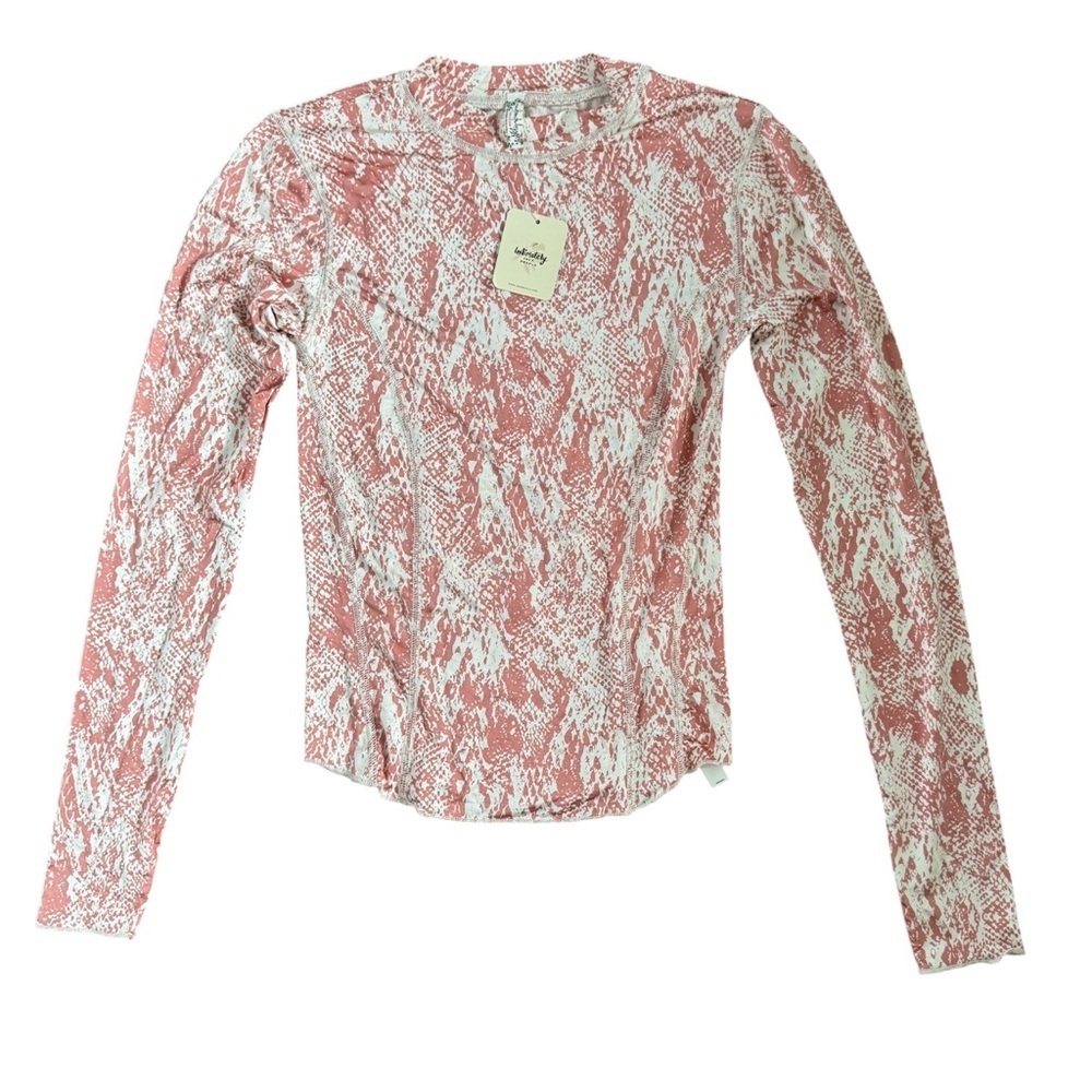 NWT Free People Intimately Rose Pink Animal Print Active Long Sleeve Top XS